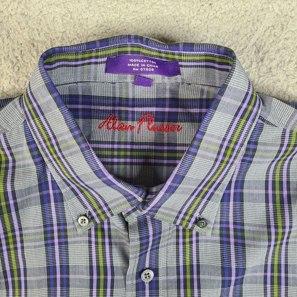 Alan Flusser Shirt Mens XL Purple Long Sleeve Button Down Cotton - Picture 4 of 14